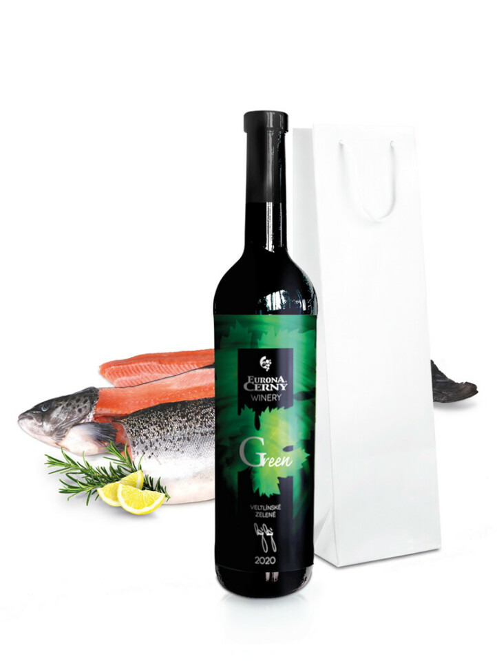 Green Veltlínské Zelené 0,75 l + losos atlantský, celý, nafiletovaný 1,2 kg