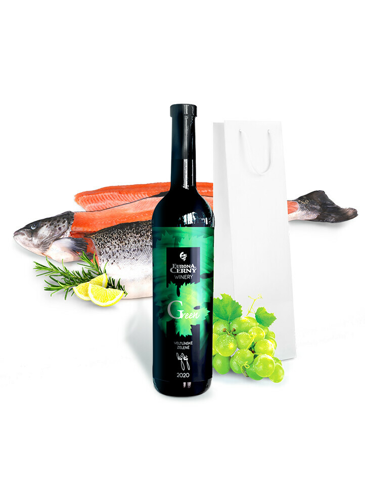 Green Veltlínské Zelené 0,75 l + Čerstvý losos atlantský, celý, nafiletovaný, 3,5 kg